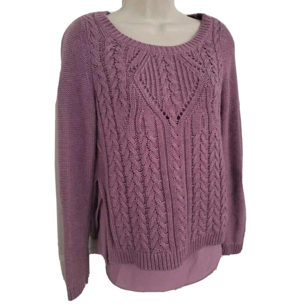 Anthropologie MOTH Ella Women's‎ Size S Mauve Layered Cable Knit Sweater Whimsy